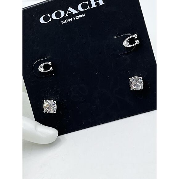 COACH 2 Pair Set Signature Logo C and Crystal‎ Stud Earring Set New With Pouch - Picture 9 of 9